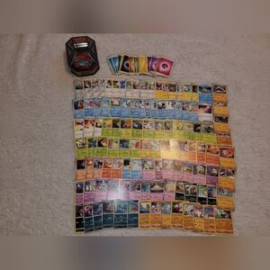 Pokemon Card Lot 130+ Cards No Duplicates + Energy Cards & Tin Mixed Collection